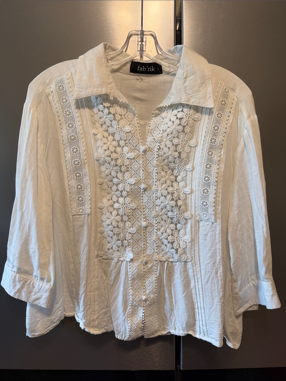 fab'rik Ivory Floral Lace Front Button Blouse